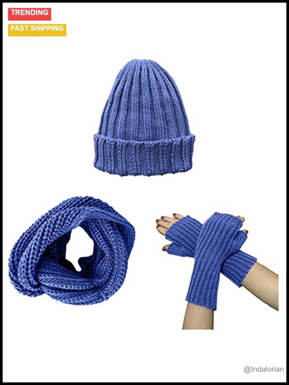 Alpaca Wool Knit Beanie Hat, Infinity Scarf, Gloves Mittens Set